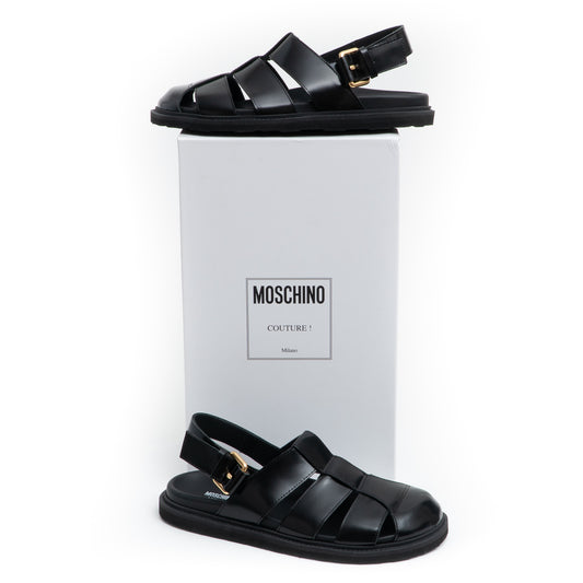 MOSCHINO COUTURE! - 2025 Woven Leather Sandals, Black, Multiple Sizes Available