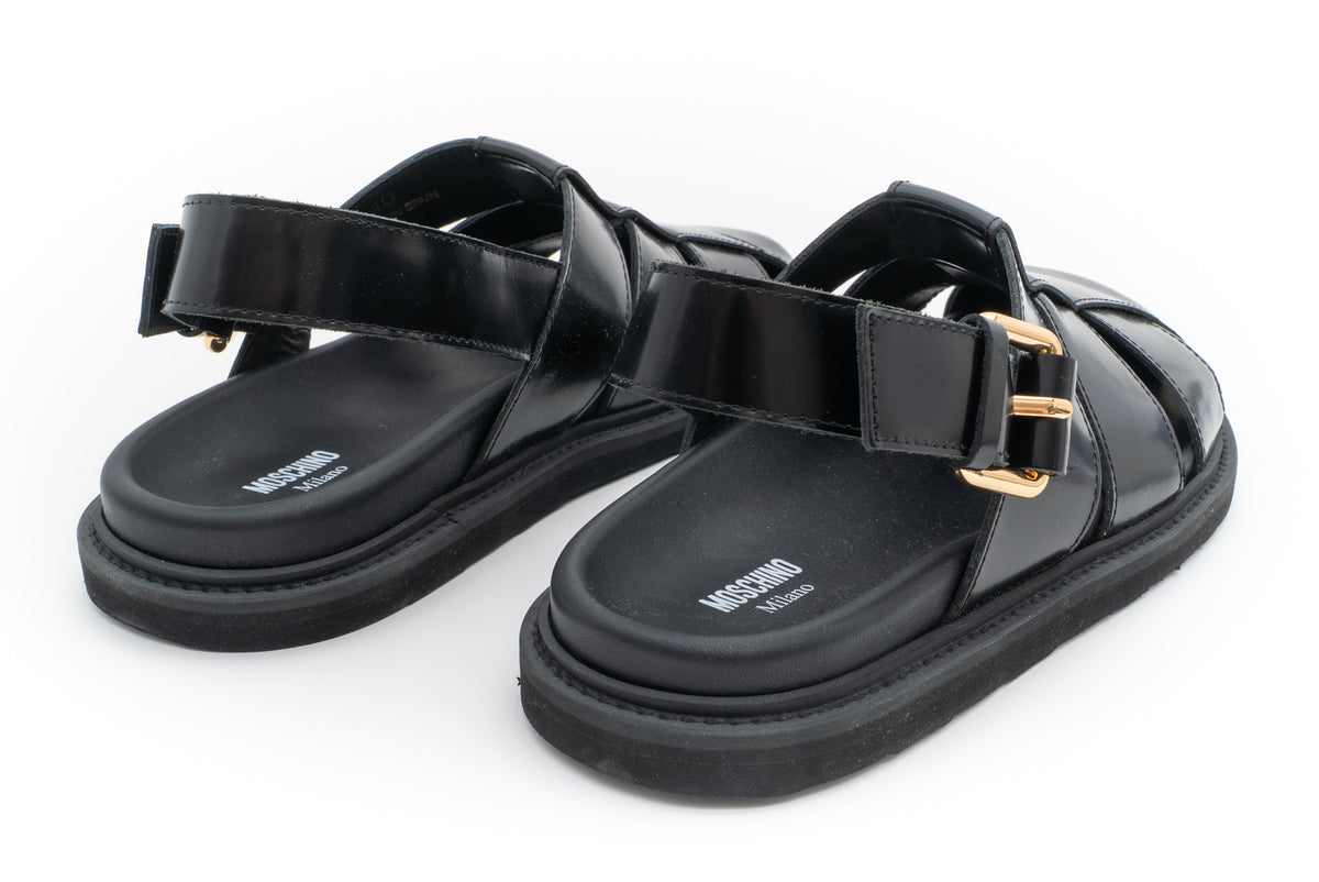 MOSCHINO COUTURE! - 2025 Woven Leather Sandals, Black, Multiple Sizes Available