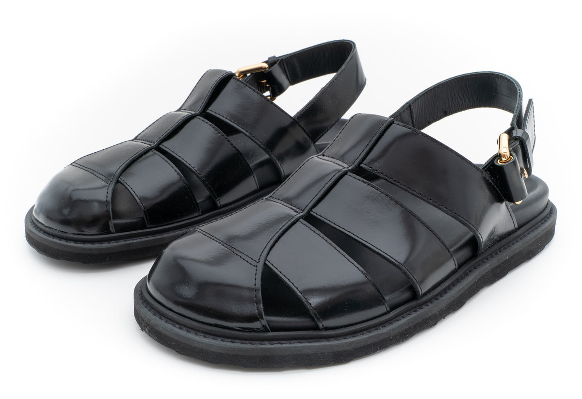 MOSCHINO COUTURE! - 2025 Woven Leather Sandals, Black, Multiple Sizes Available