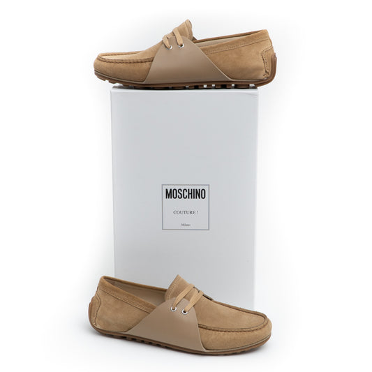MOSCHINO COUTURE! - Suede & Leather Mocs, Beige, Multiple Sizes Available