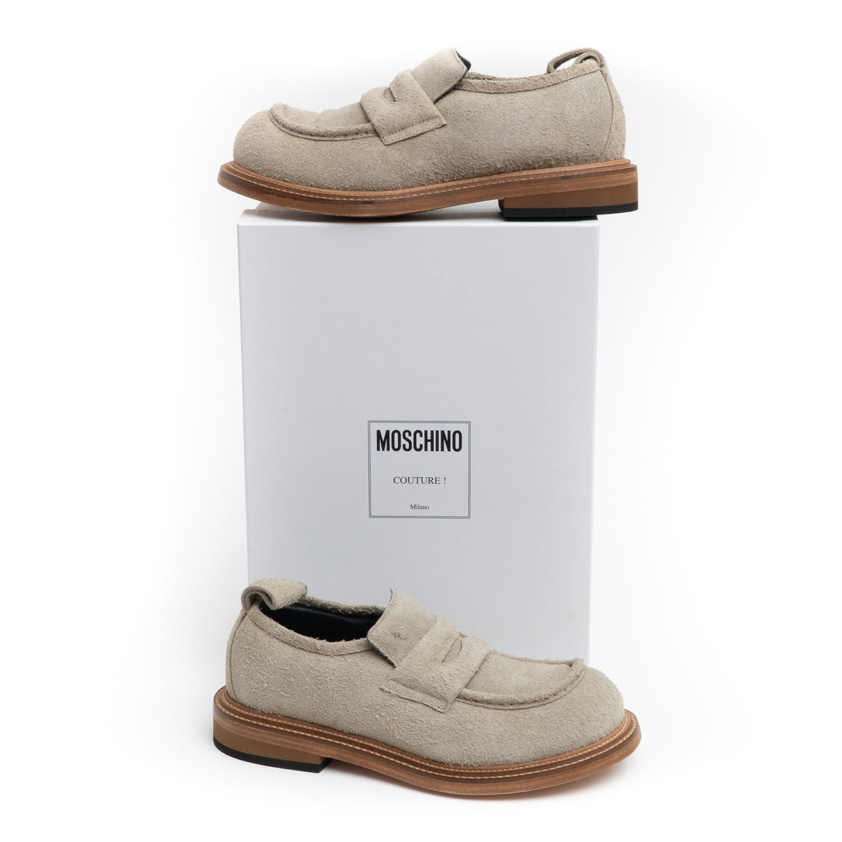 MOSCHINO COUTURE! - Suede Oliver Loafers, Beige, Multiple Sizes Available