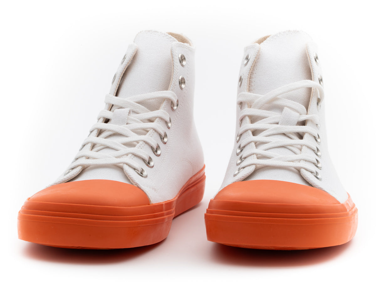 MOSCHINO COUTURE! - Canvas High Top Sneakers, White & Orange, Multiple Sizes Available