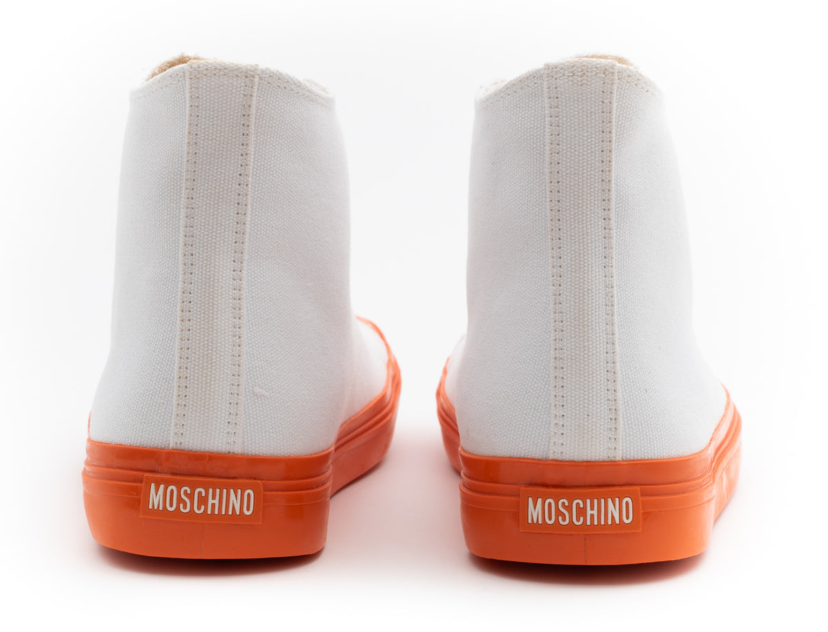 MOSCHINO COUTURE! - Canvas High Top Sneakers, White & Orange, Multiple Sizes Available