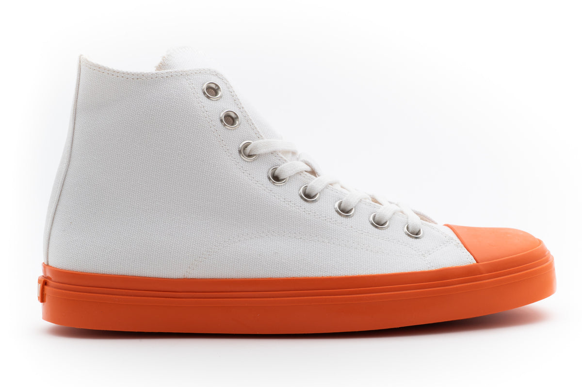 MOSCHINO COUTURE! - Canvas High Top Sneakers, White & Orange, Multiple Sizes Available