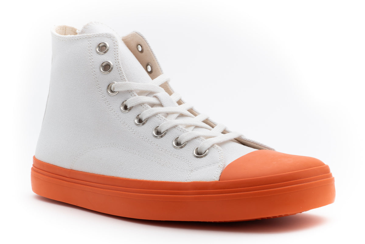 MOSCHINO COUTURE! - Canvas High Top Sneakers, White & Orange, Multiple Sizes Available