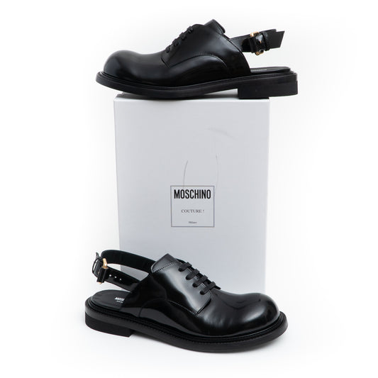 MOSCHINO COUTURE! - Leather Sling Back Brogues, Black, Size 46