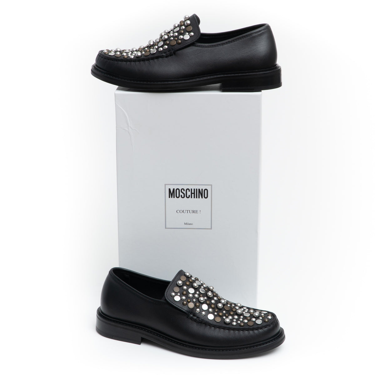 MOSCHINO COUTURE! - Leather Stud Loafers, Black, Multiple Sizes Available