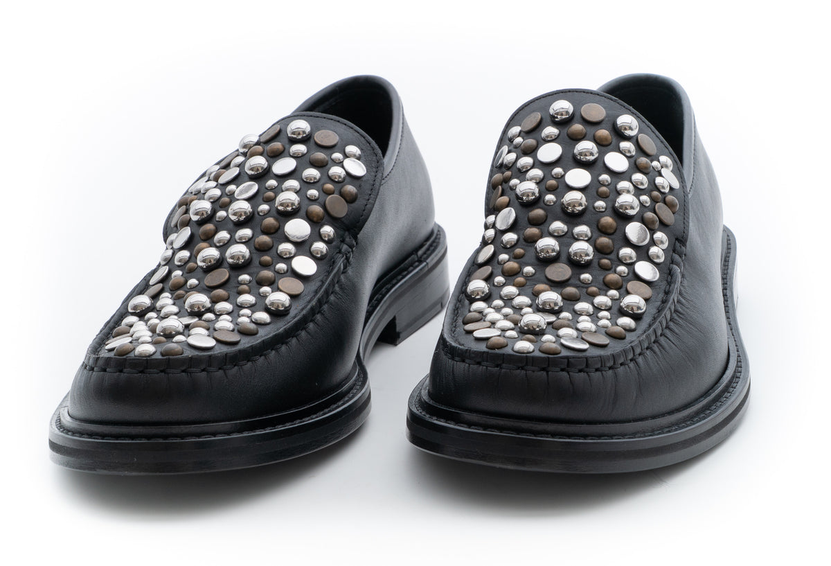 MOSCHINO COUTURE! - Leather Stud Loafers, Black, Multiple Sizes Available