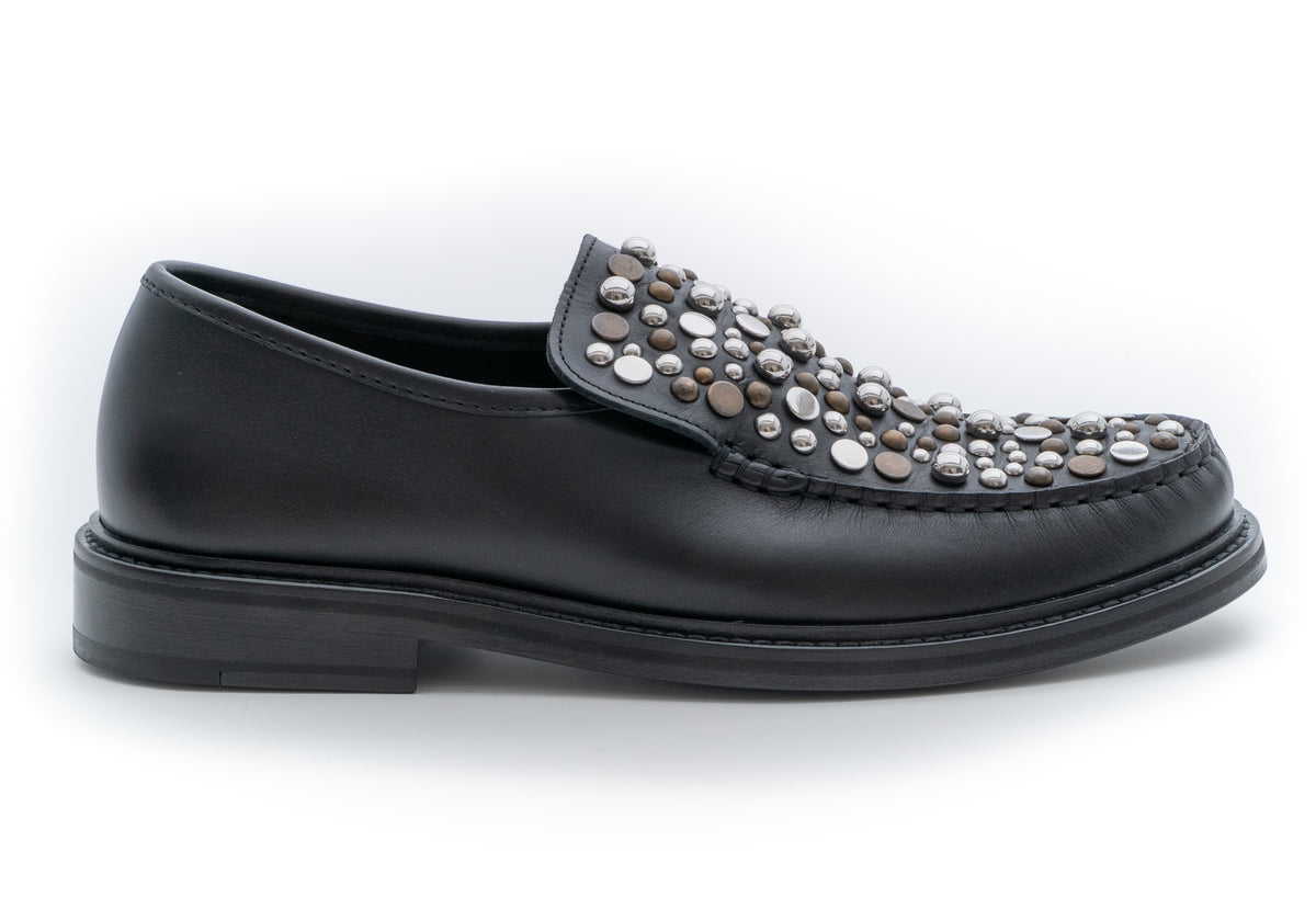 MOSCHINO COUTURE! - Leather Stud Loafers, Black, Multiple Sizes Available
