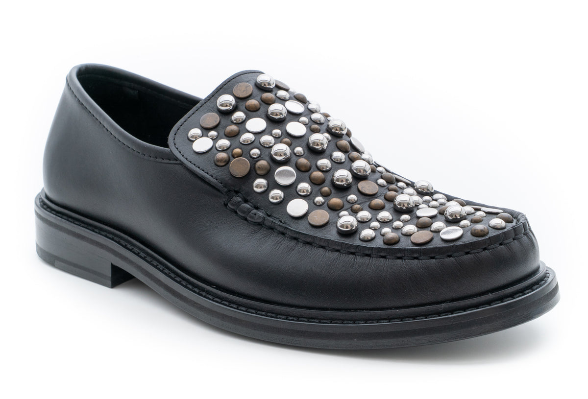 MOSCHINO COUTURE! - Leather Stud Loafers, Black, Multiple Sizes Available