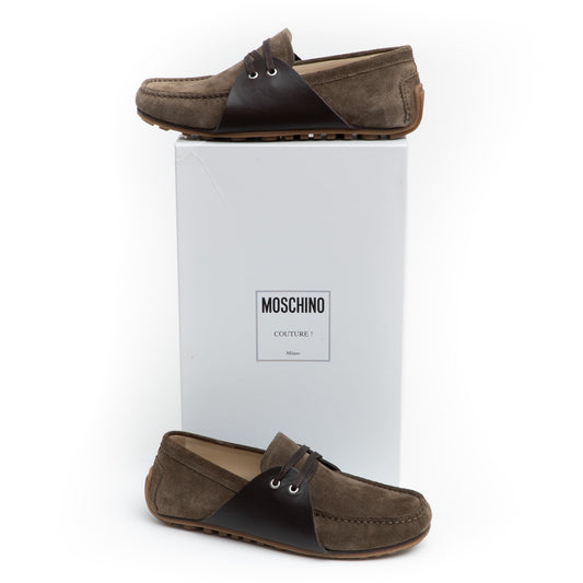 MOSCHINO COUTURE! - Suede & Leather Mocs, Olive, Multiple Sizes Available