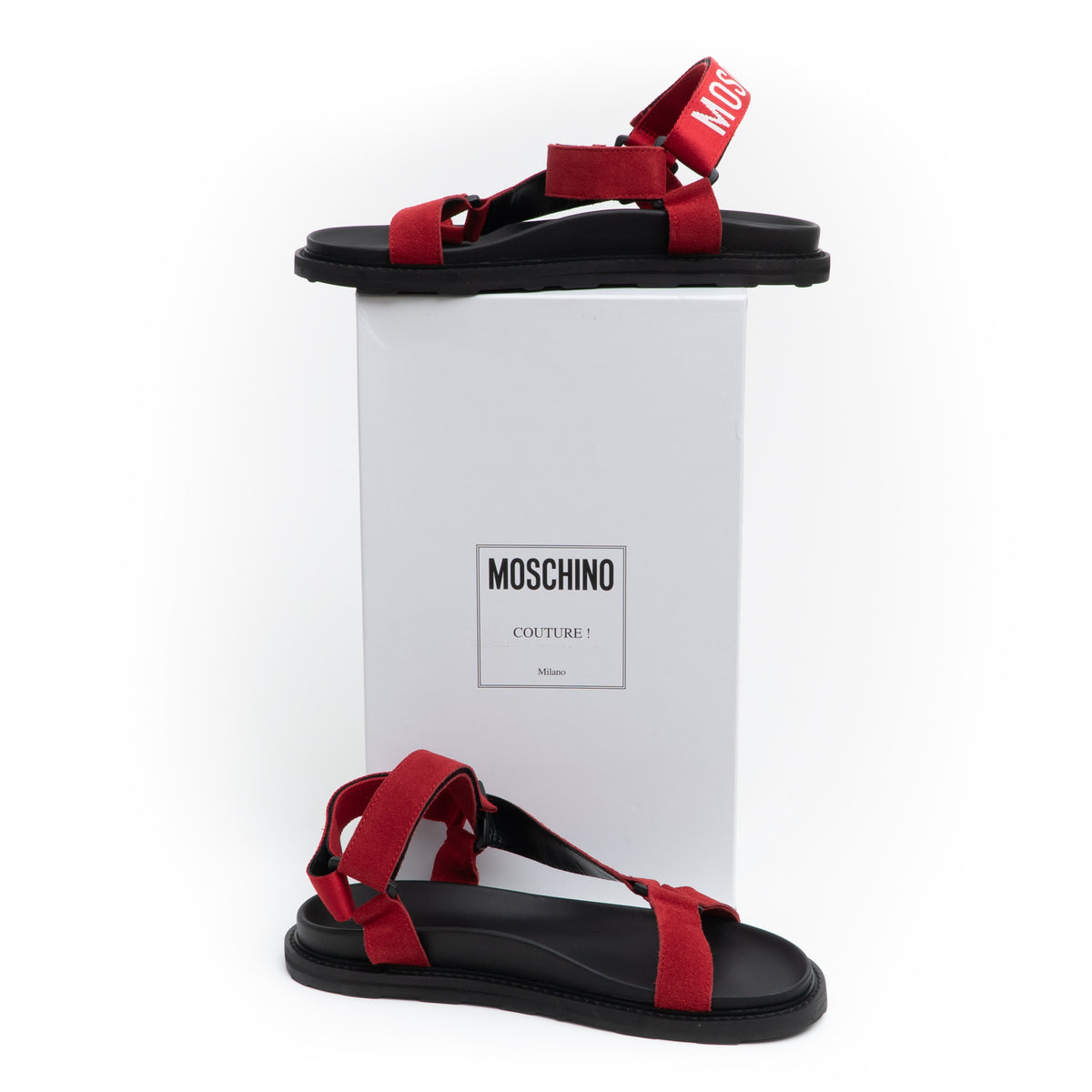 MOSCHINO COUTURE! - Suede Strap Sandals, Red, Multiple Sizes Available