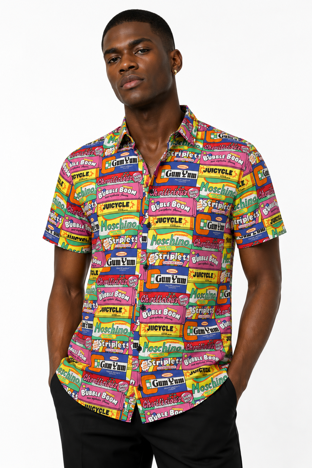 MOSCHINO COUTURE! 2020 Cotton Print Short Sleeve Shirt, Size-Medium