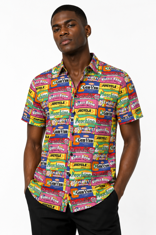 MOSCHINO COUTURE! 2020 Cotton Print Short Sleeve Shirt, Size-Medium