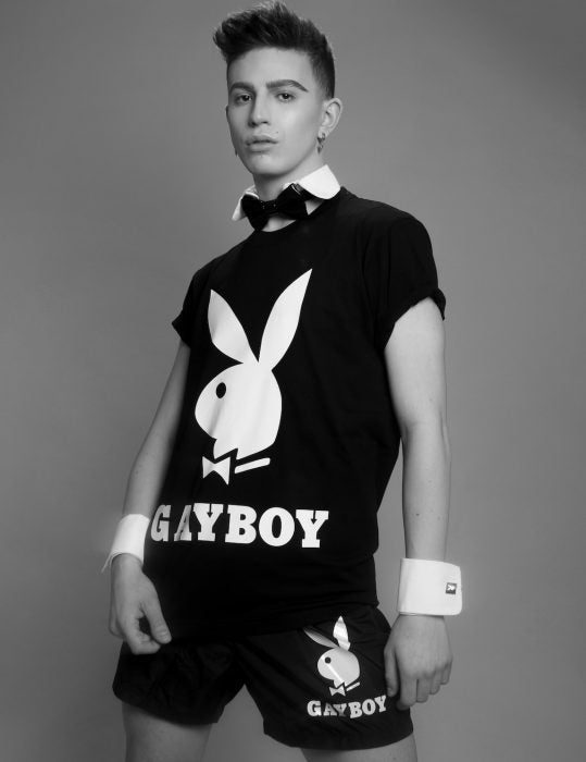 MOSCHINO COUTURE! - 2019 Black Cotton "Gayboy" T-Shirt, Size-Small