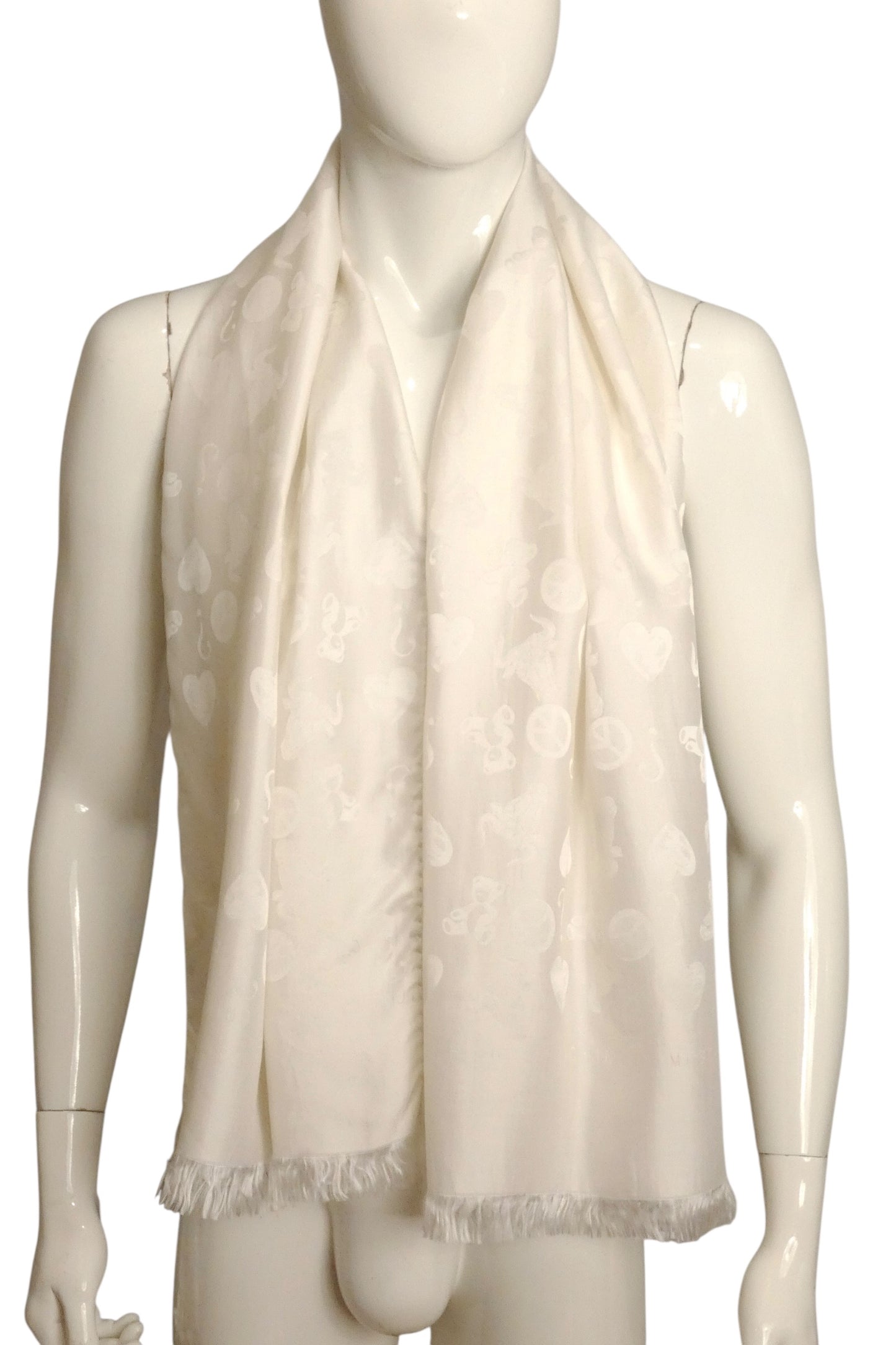 MOSCHINO - 1990s White Silk Jacquard Scarf