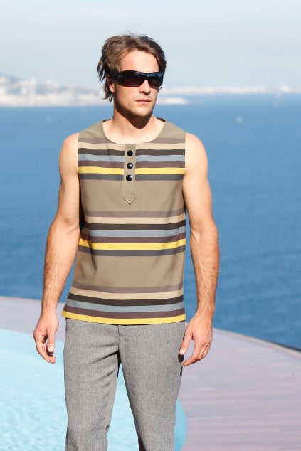 2009 Cotton Stripe Sleeveless Shirt, Size Large