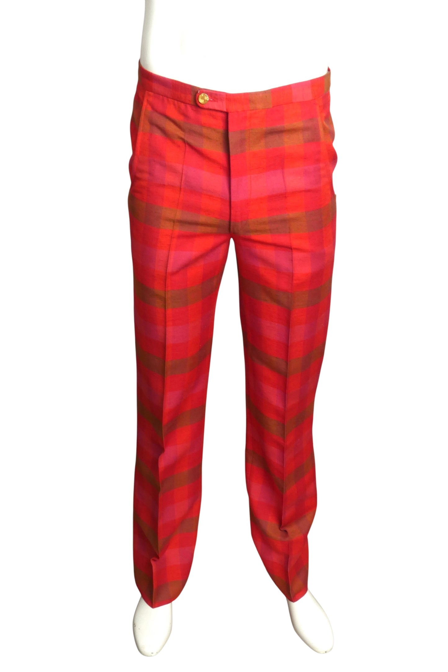 PIERRE CARDIN - 1970s Pink & Red Shantung Slacks, Waist-30