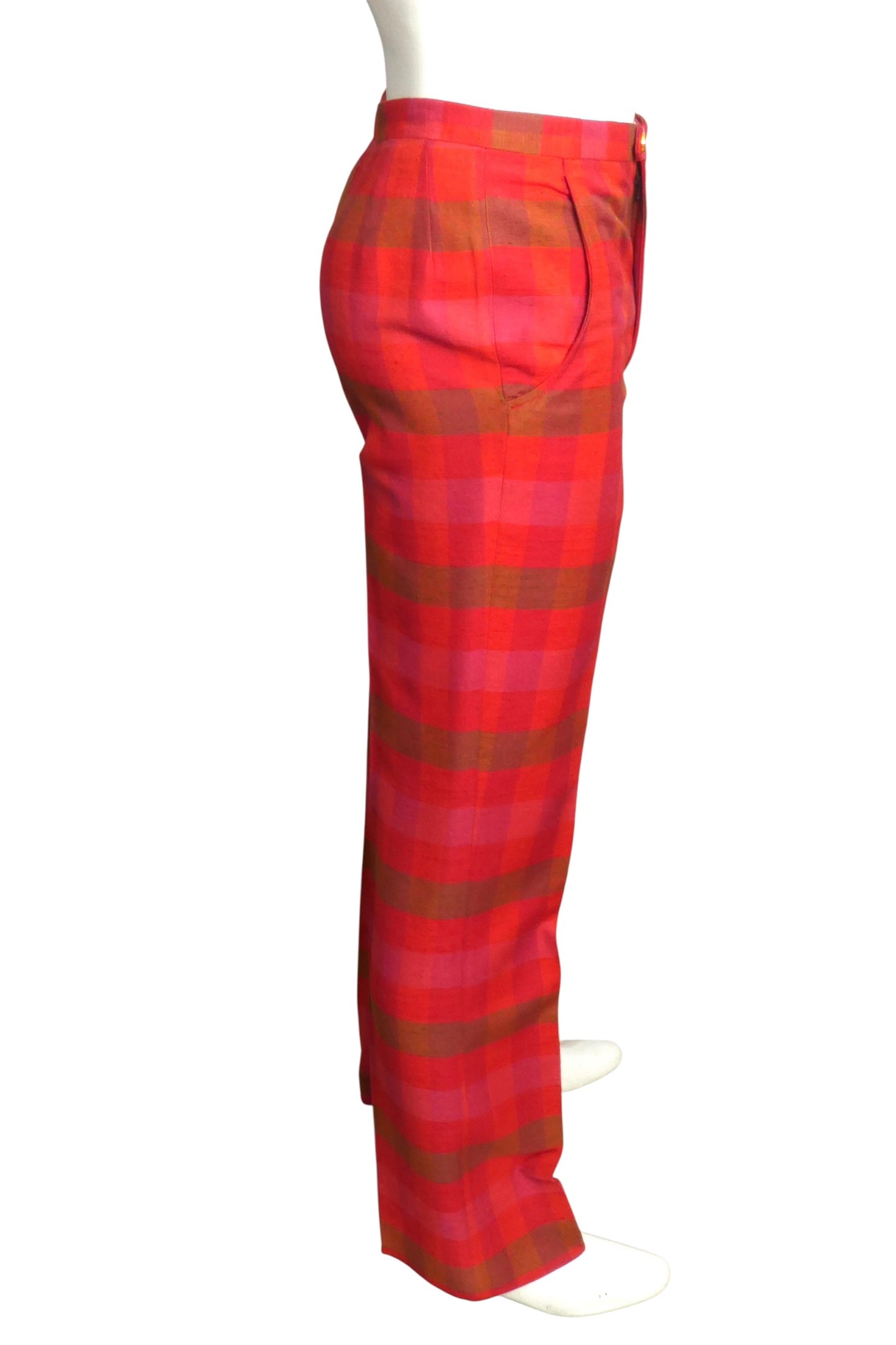 PIERRE CARDIN - 1970s Pink & Red Shantung Slacks, Waist-30