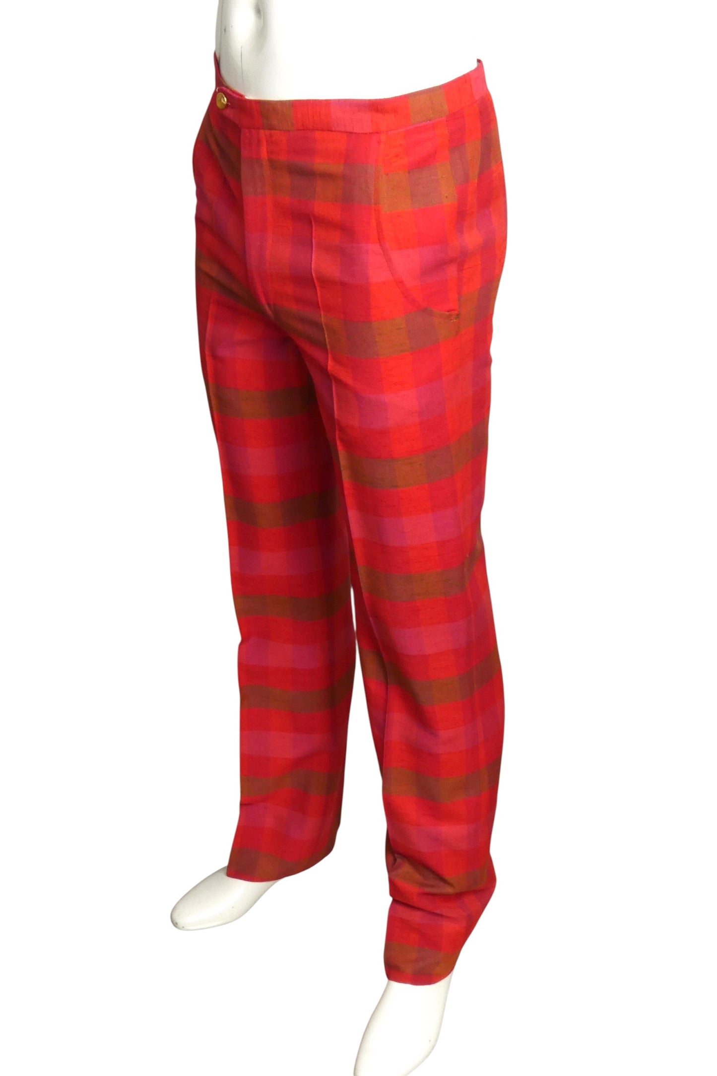 PIERRE CARDIN - 1970s Pink & Red Shantung Slacks, Waist-30