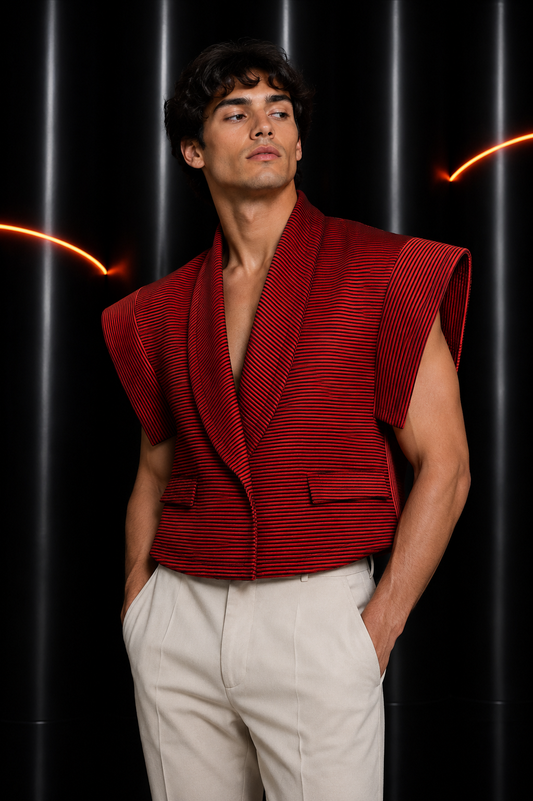 PIERRE CARDIN - 2004 Red Satin Stripe Vest, Size-Large
