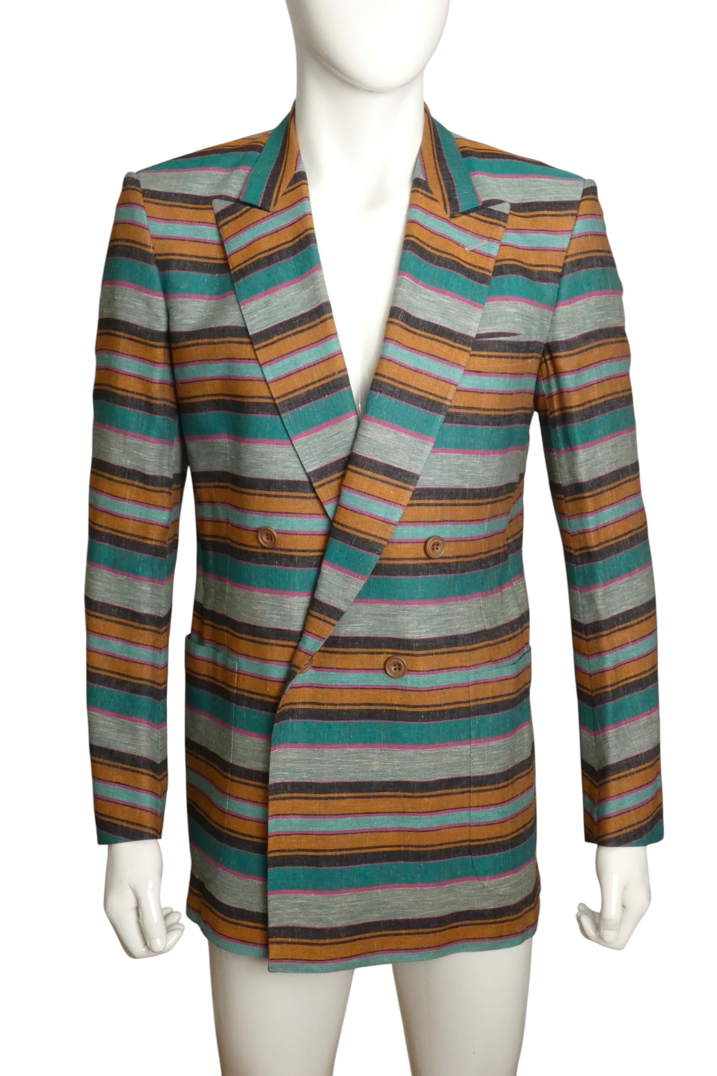 PIERRE CARDIN - 2002 Teal Striped Linen Blazer, Size-Medium