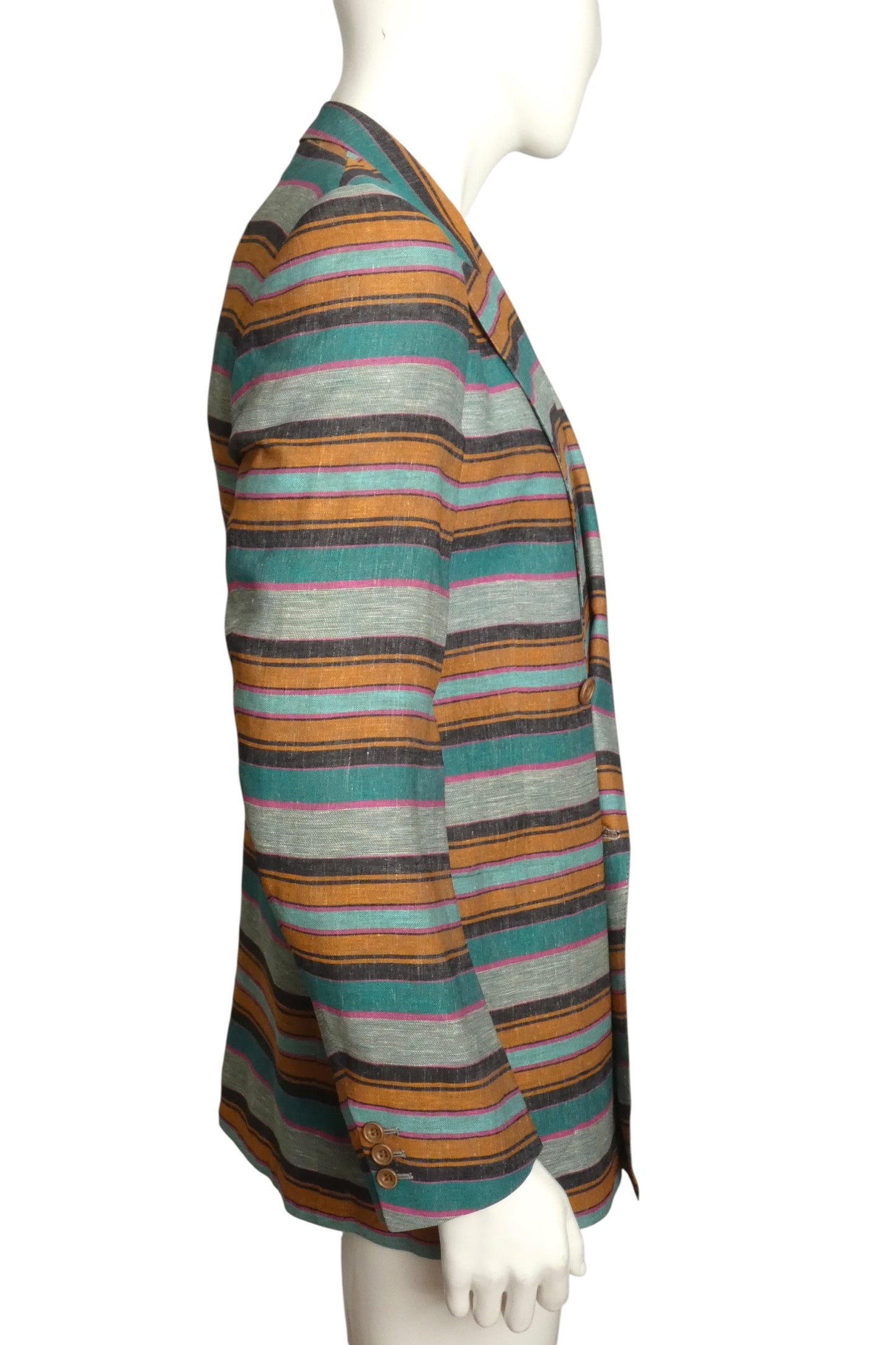 PIERRE CARDIN - 2002 Teal Striped Linen Blazer, Size-Medium