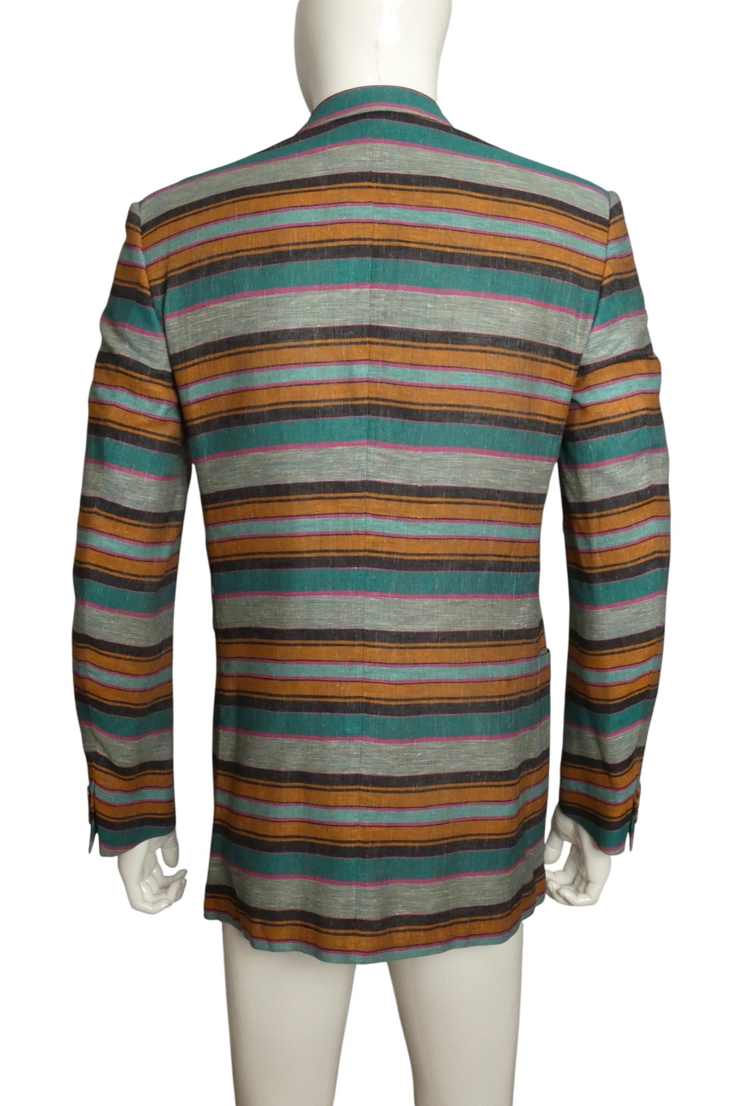 PIERRE CARDIN - 2002 Teal Striped Linen Blazer, Size-Medium