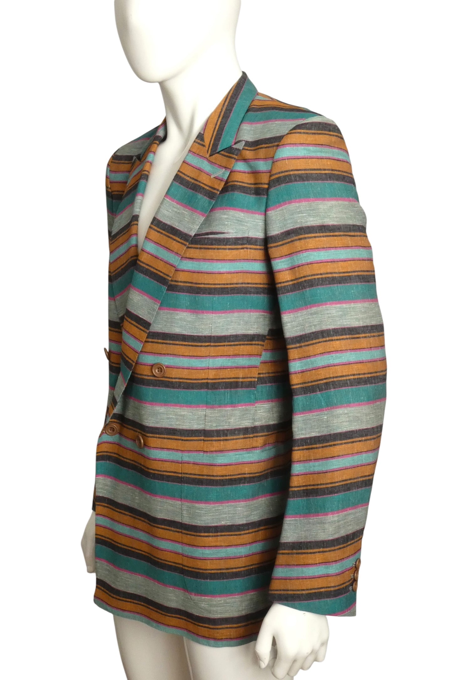 PIERRE CARDIN - 2002 Teal Striped Linen Blazer, Size-Medium