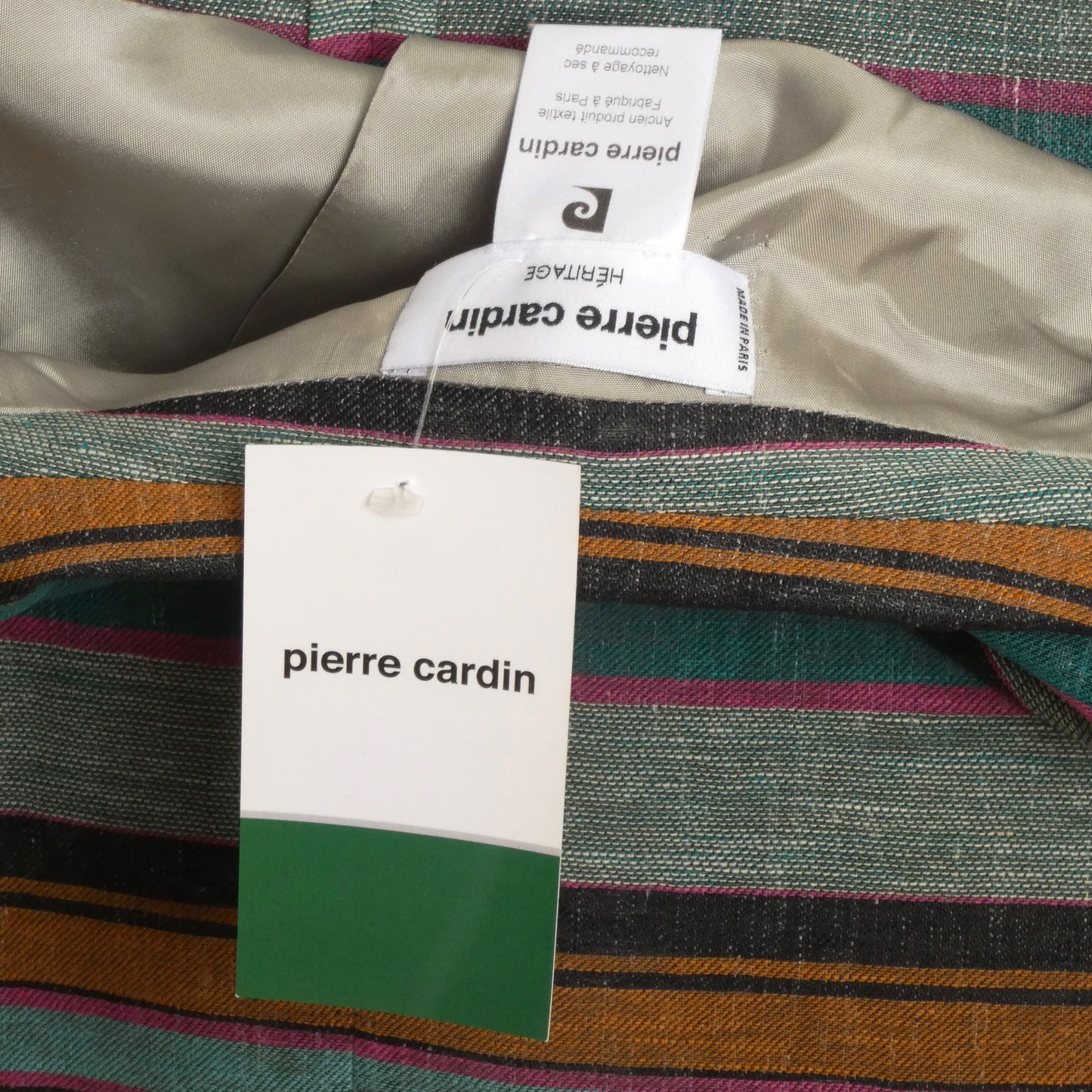 PIERRE CARDIN - 2002 Teal Striped Linen Blazer, Size-Medium