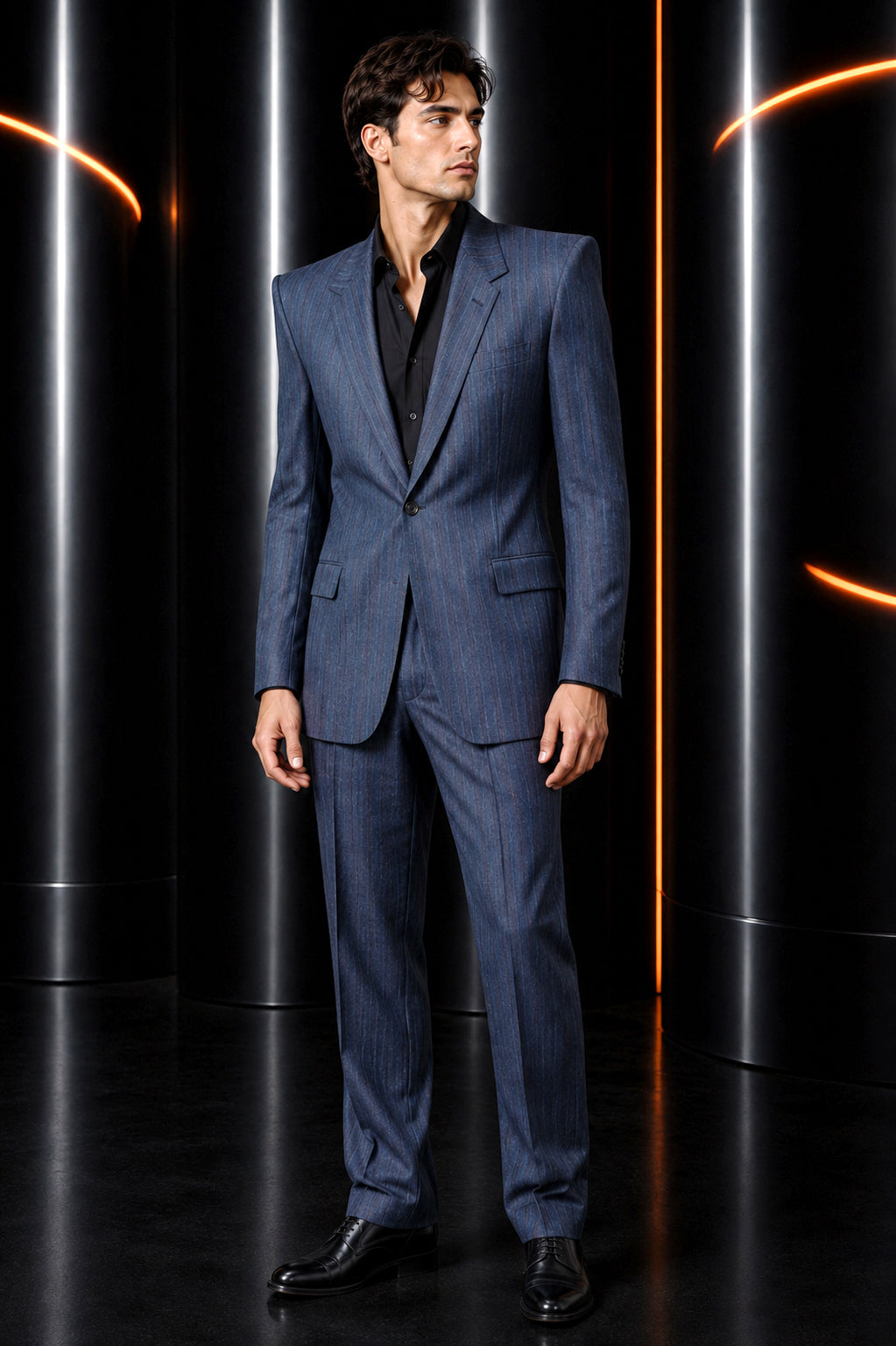PIERRE CARDIN - 1979 Blue Wool Pinstripe Suit, Size-Small