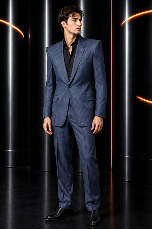 PIERRE CARDIN - 1979 Blue Wool Pinstripe Suit, Size-Small