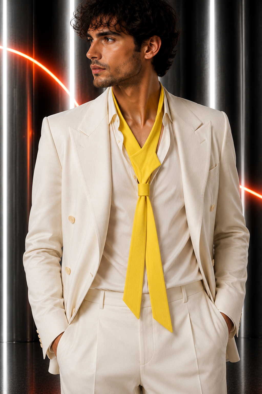 PIERRE CARDIN - Yellow Crepe Slide Tie