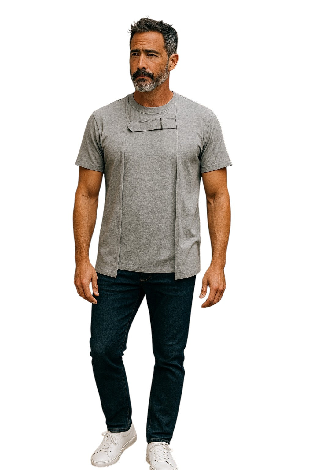 COMME DES GARCONS HOMME PLUS- NWT 2017 Gray Buckle T-Shirt, Size Medium