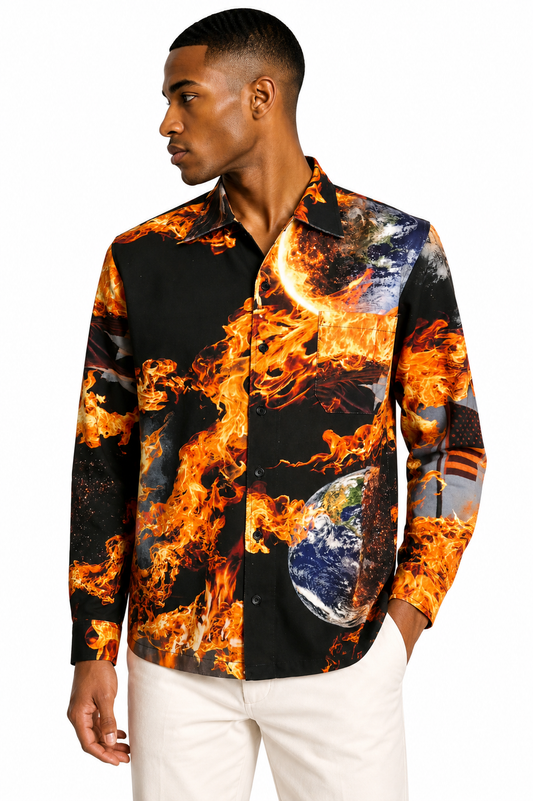 SKY HIGH FARM - 2024 NWT "World is Burning" Cotton Shirt, Size-Small