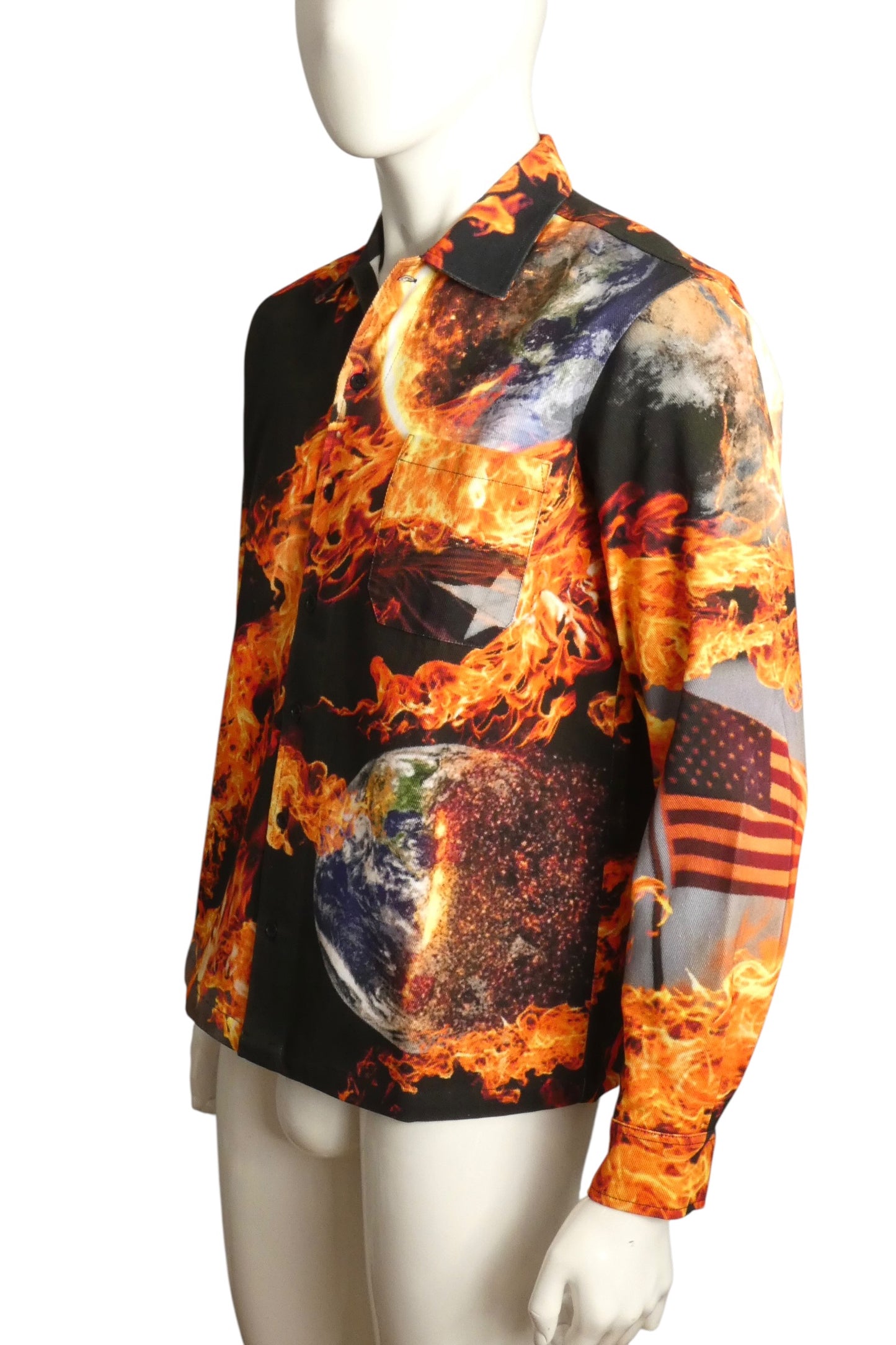 SKY HIGH FARM - 2024 NWT "World is Burning" Cotton Shirt, Size-Small