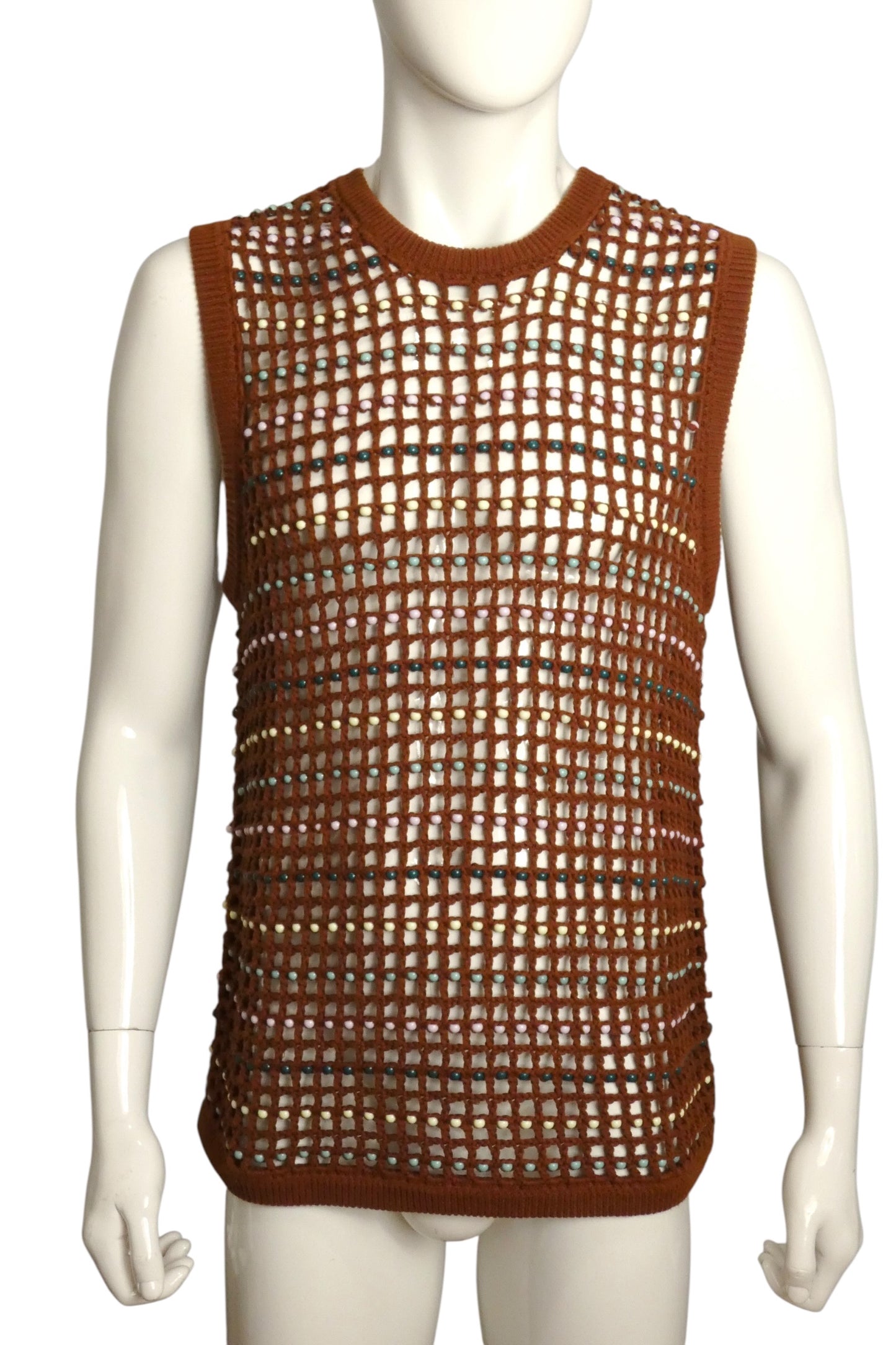 SUPREME - 2023 Brown Beaded Sweater Vest, Size-Medium