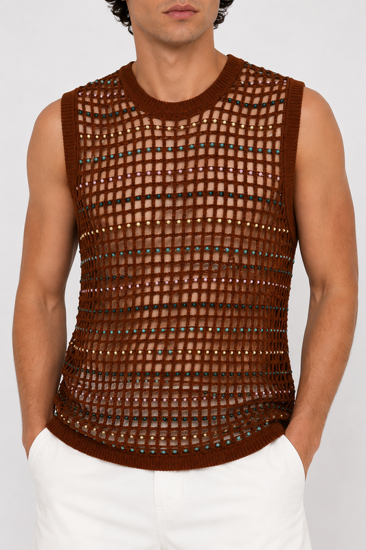 SUPREME - 2023 Brown Beaded Sweater Vest, Size-Medium