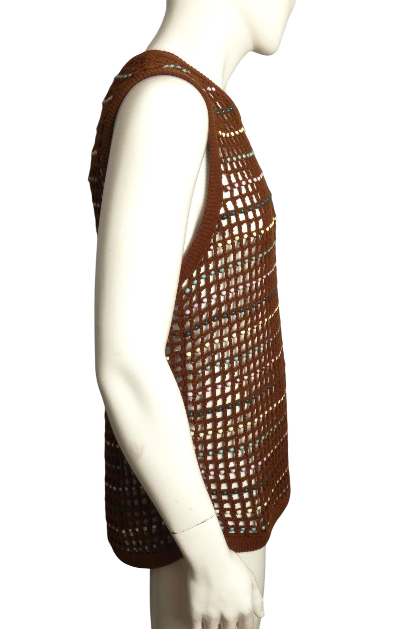 SUPREME - 2023 Brown Beaded Sweater Vest, Size-Medium