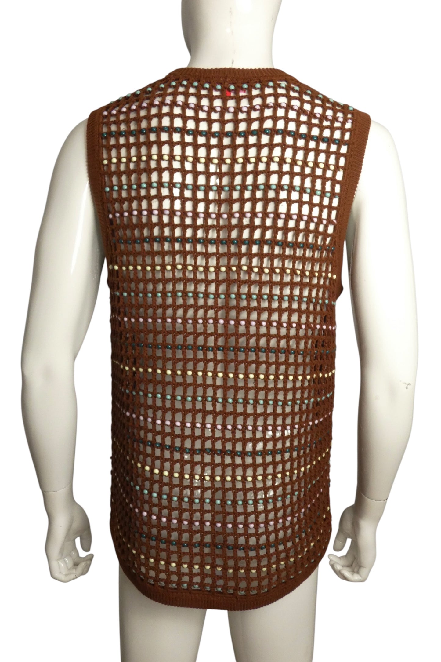 SUPREME - 2023 Brown Beaded Sweater Vest, Size-Medium