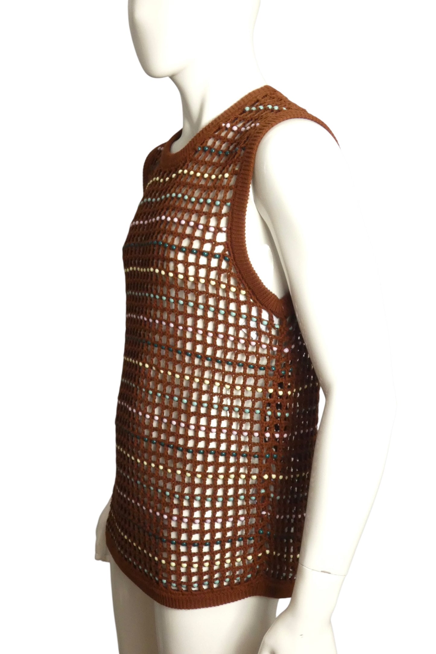 SUPREME - 2023 Brown Beaded Sweater Vest, Size-Medium