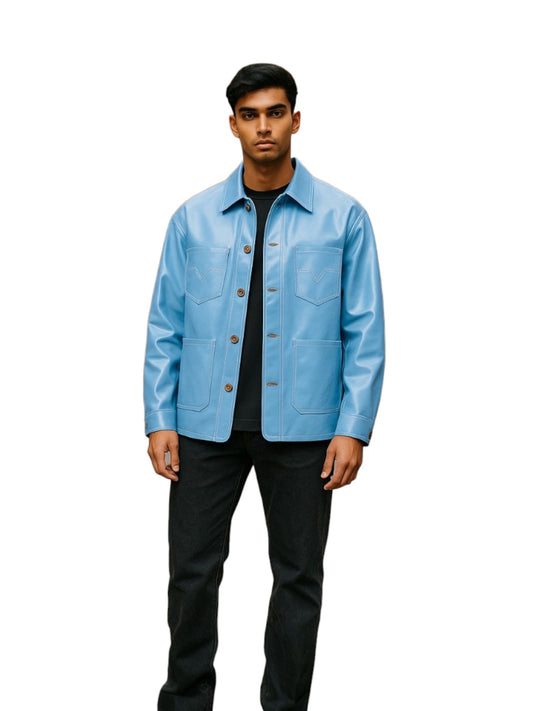 VERSACE- NWT Fall 2023  Blue Topstitch PVC Jacket, Size Large