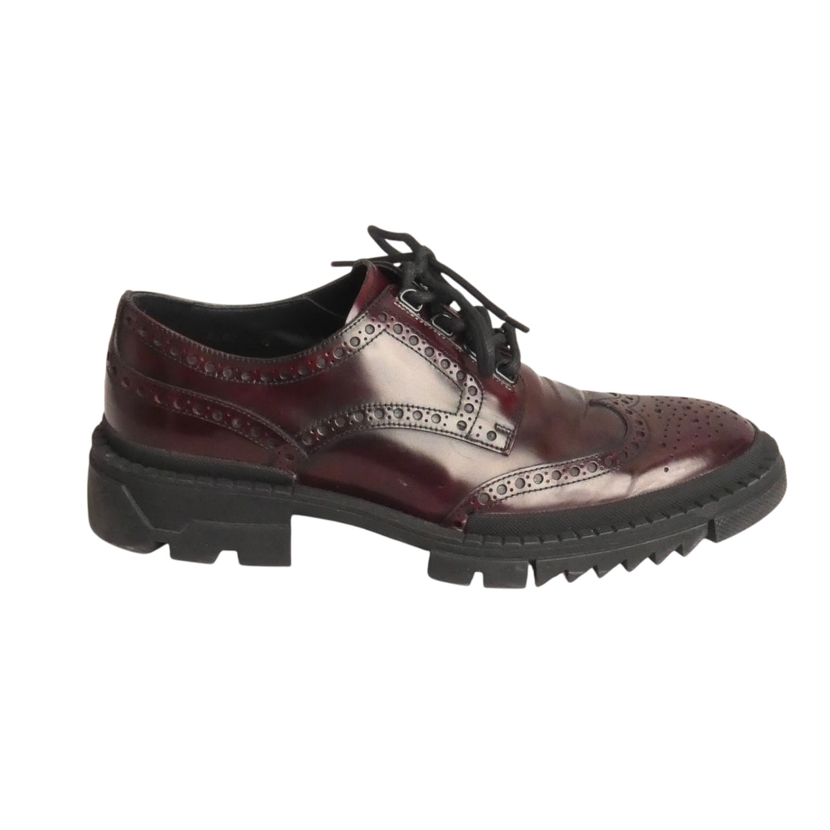 VERSACE - Burnished Burgundy Leather Wing-Tips, Size-42.5