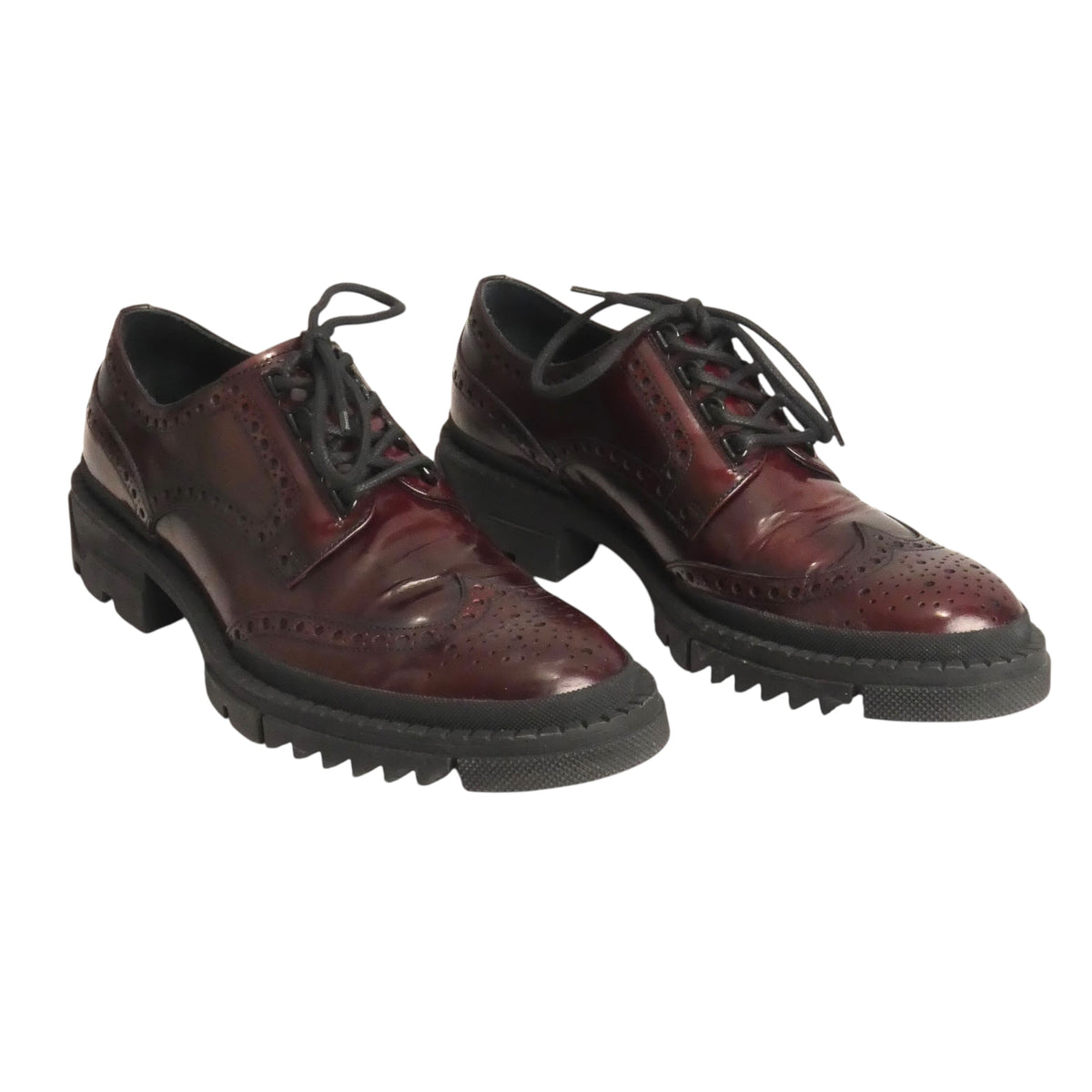 VERSACE - Burnished Burgundy Leather Wing-Tips, Size-42.5