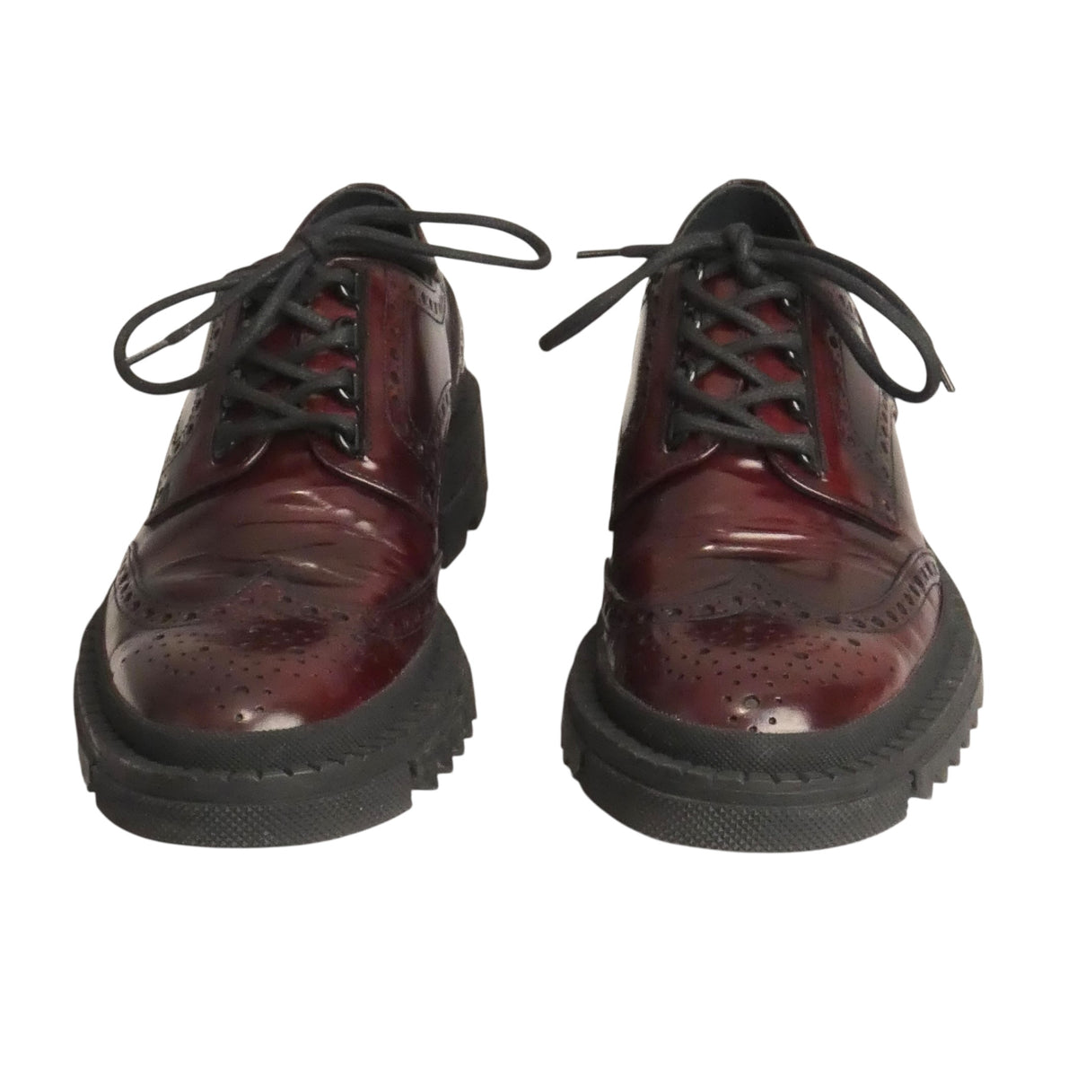 VERSACE - Burnished Burgundy Leather Wing-Tips, Size-42.5