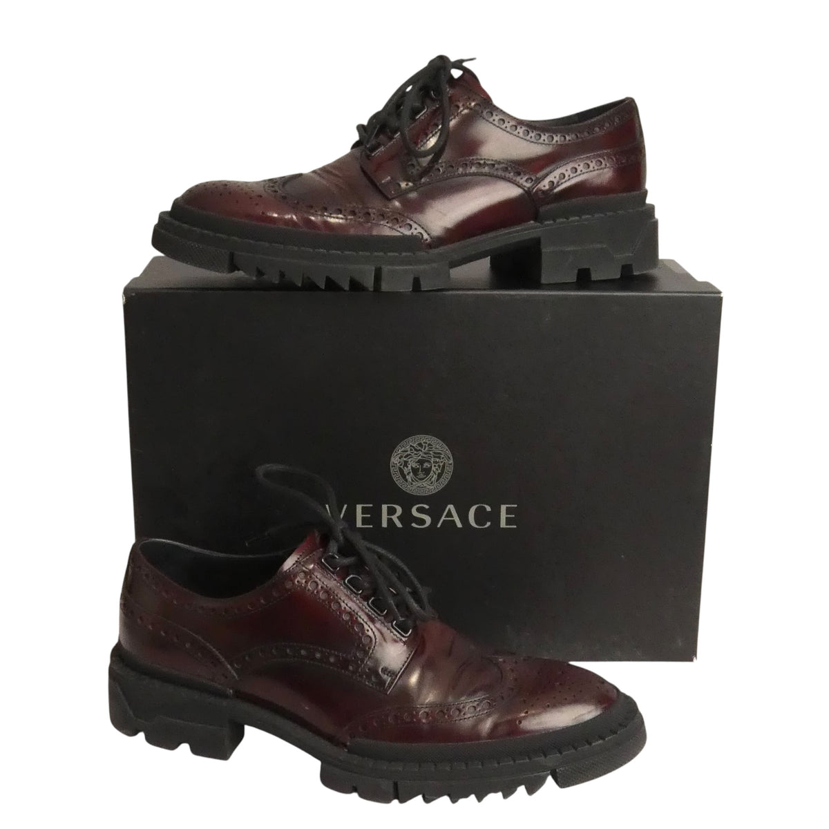 VERSACE - Burnished Burgundy Leather Wing-Tips, Size-42.5