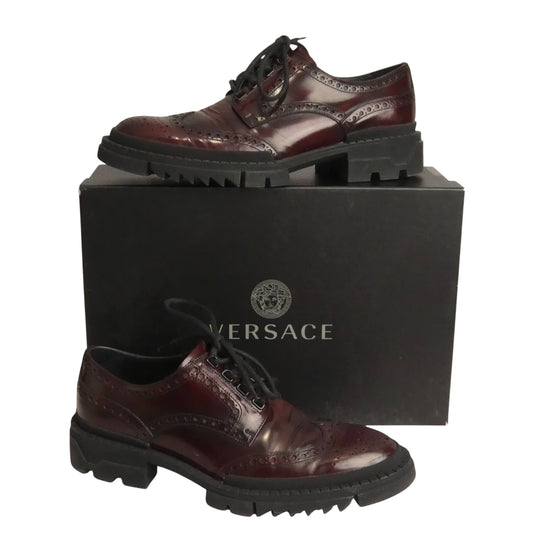 VERSACE - Burnished Burgundy Leather Wing-Tips, Size-42.5