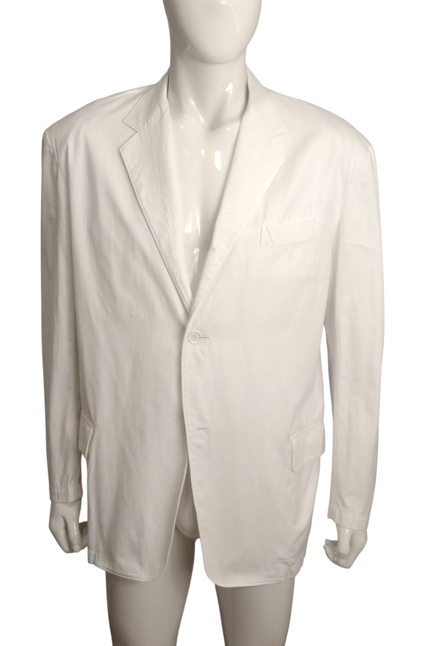 YOHJI YAMAMOTO - 1990s White Cotton Pleated Peplum Blazer, Size-Medium