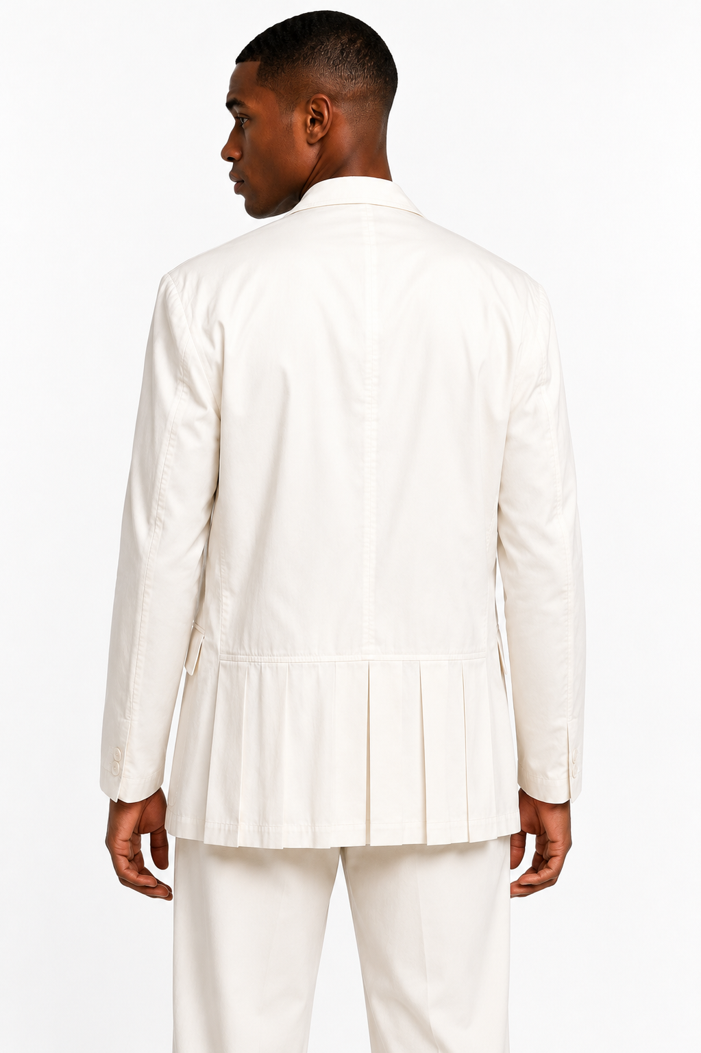 YOHJI YAMAMOTO - 1990s White Cotton Pleated Peplum Blazer, Size-Medium