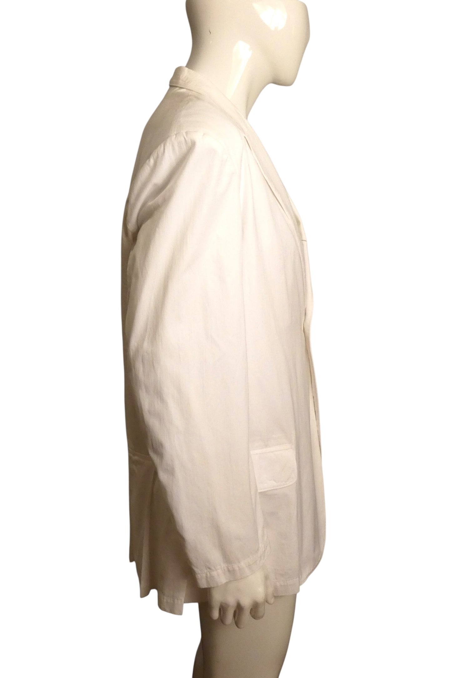 YOHJI YAMAMOTO - 1990s White Cotton Pleated Peplum Blazer, Size-Medium